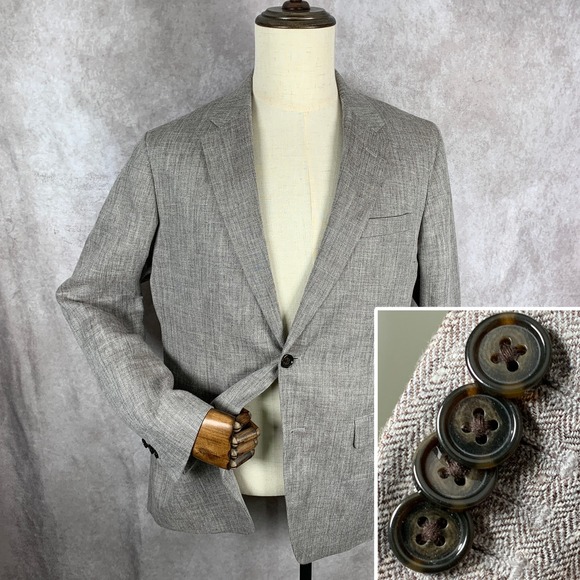 Banana Republic Linen Blazer Jacket Men 42R Slim Beige Sport Coat Herringbone